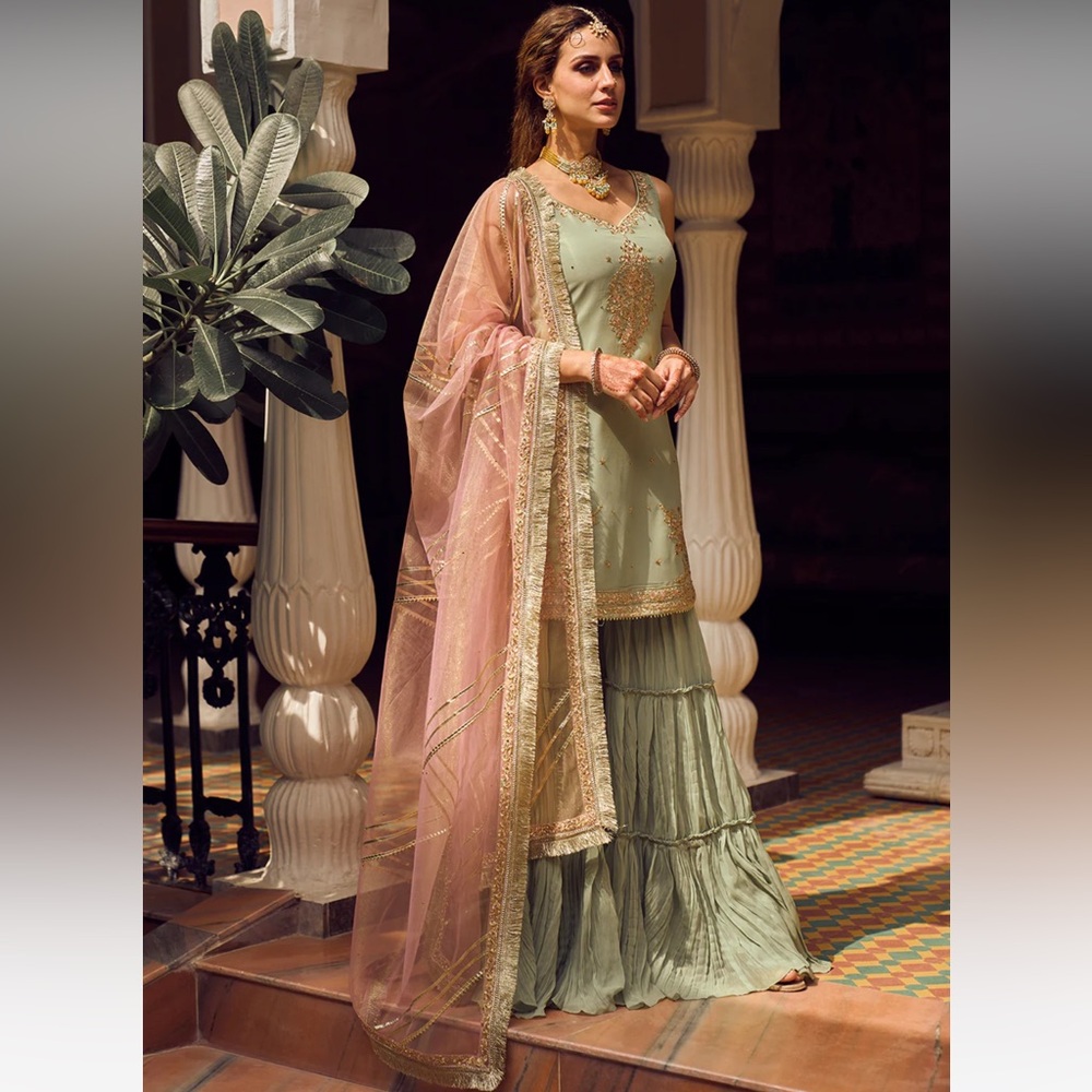 Light Green Embroidered Sharara Suit